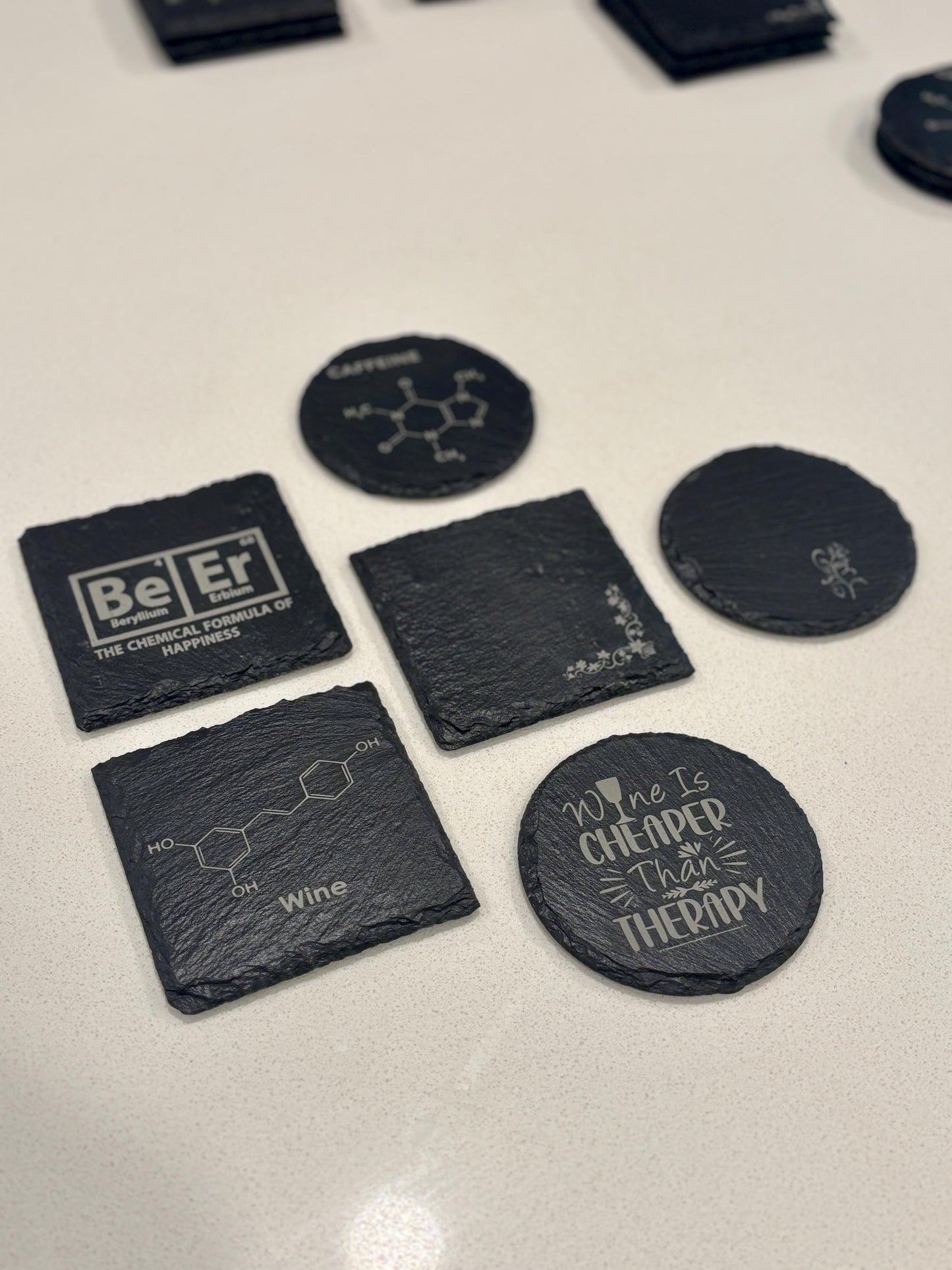 Bar Theme Slate Coasters | Engraved Drink Coasters | Set of 4