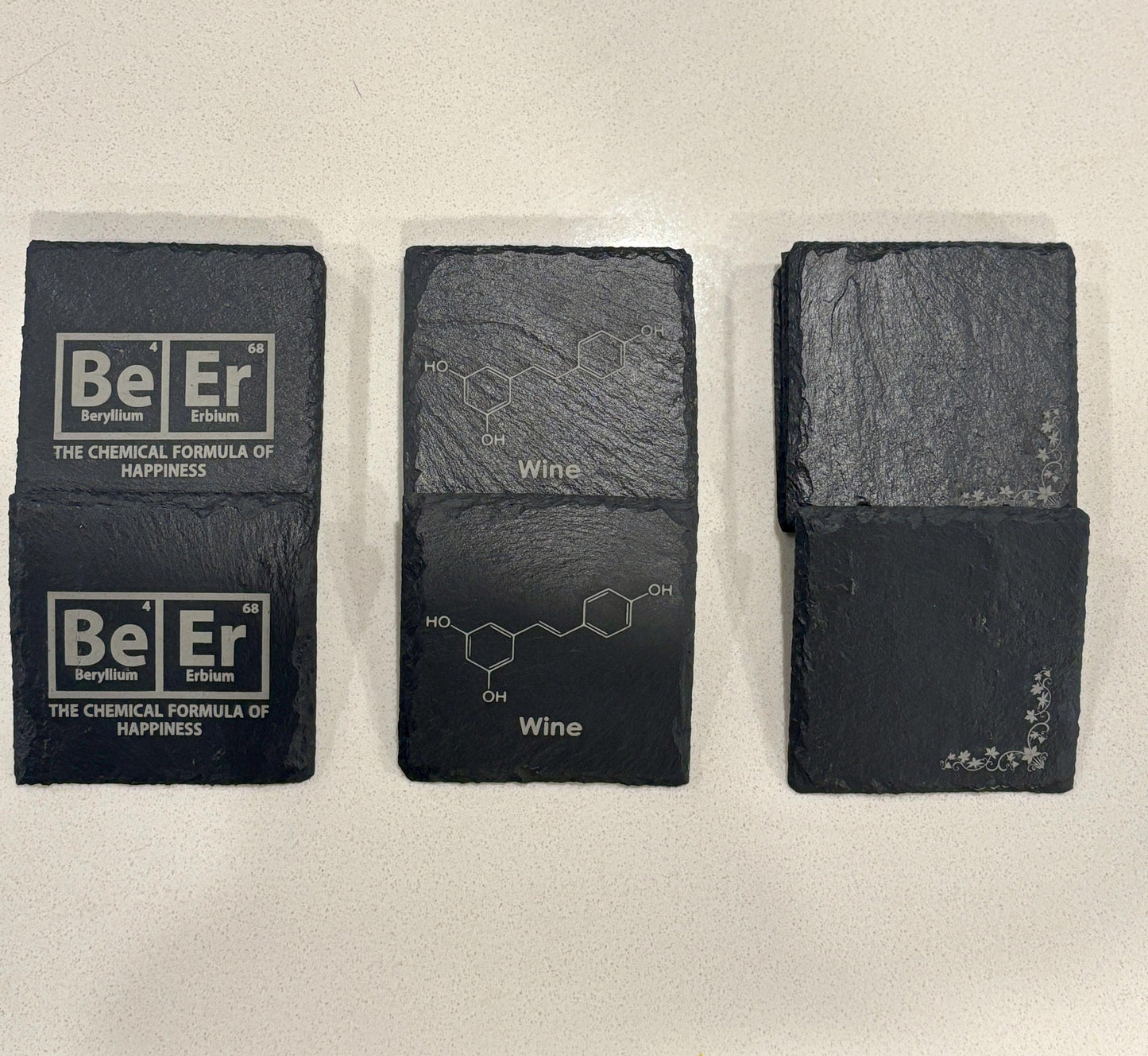 Bar Theme Slate Coasters | Engraved Drink Coasters | Set of 4